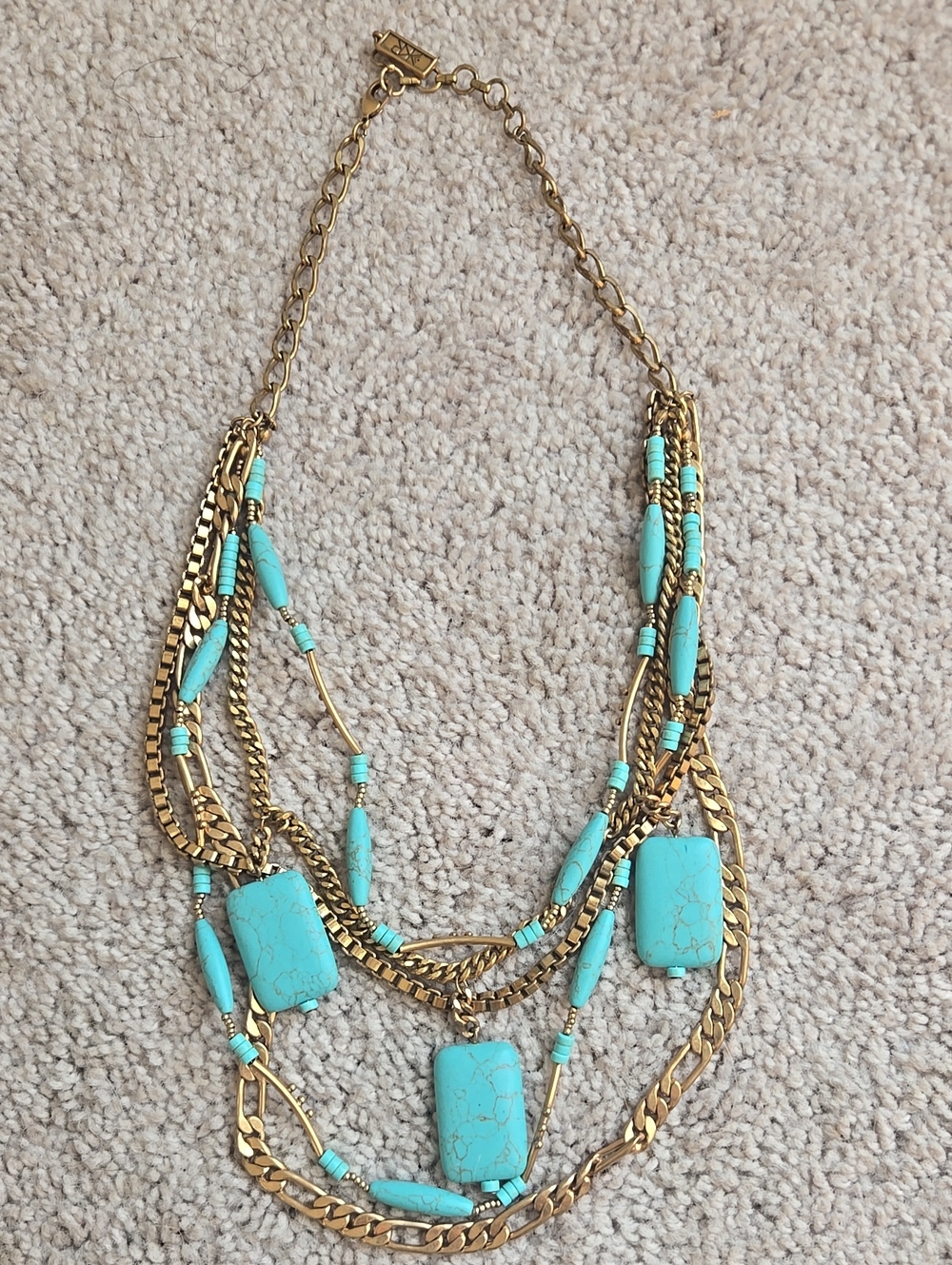 Silpada Toes In The Sand Brass Multi-Strand Necklace with Faux Turquoise Beads